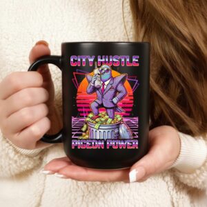 Pigeon Power City Hustle Funny Retro 80s Synthwave_Ceramic Mug
