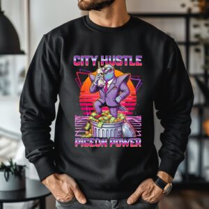 Pigeon Power City Hustle Funny Retro 80s Synthwave_Crewneck Sweatshirt