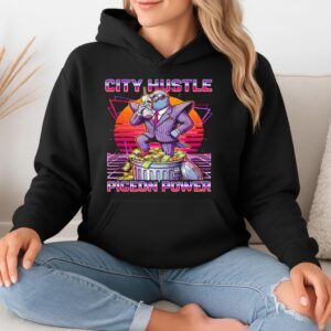 Pigeon Power City Hustle Funny Retro 80s Synthwave_Hoodie
