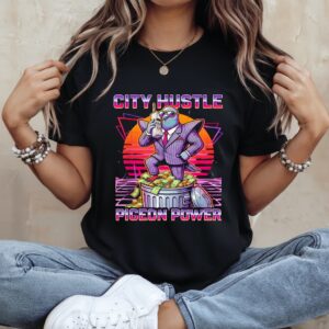 Pigeon Power City Hustle Funny Retro 80s Synthwave_Ladies T-Shirt