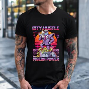 Pigeon Power City Hustle Funny Retro 80s Synthwave_T-Shirt